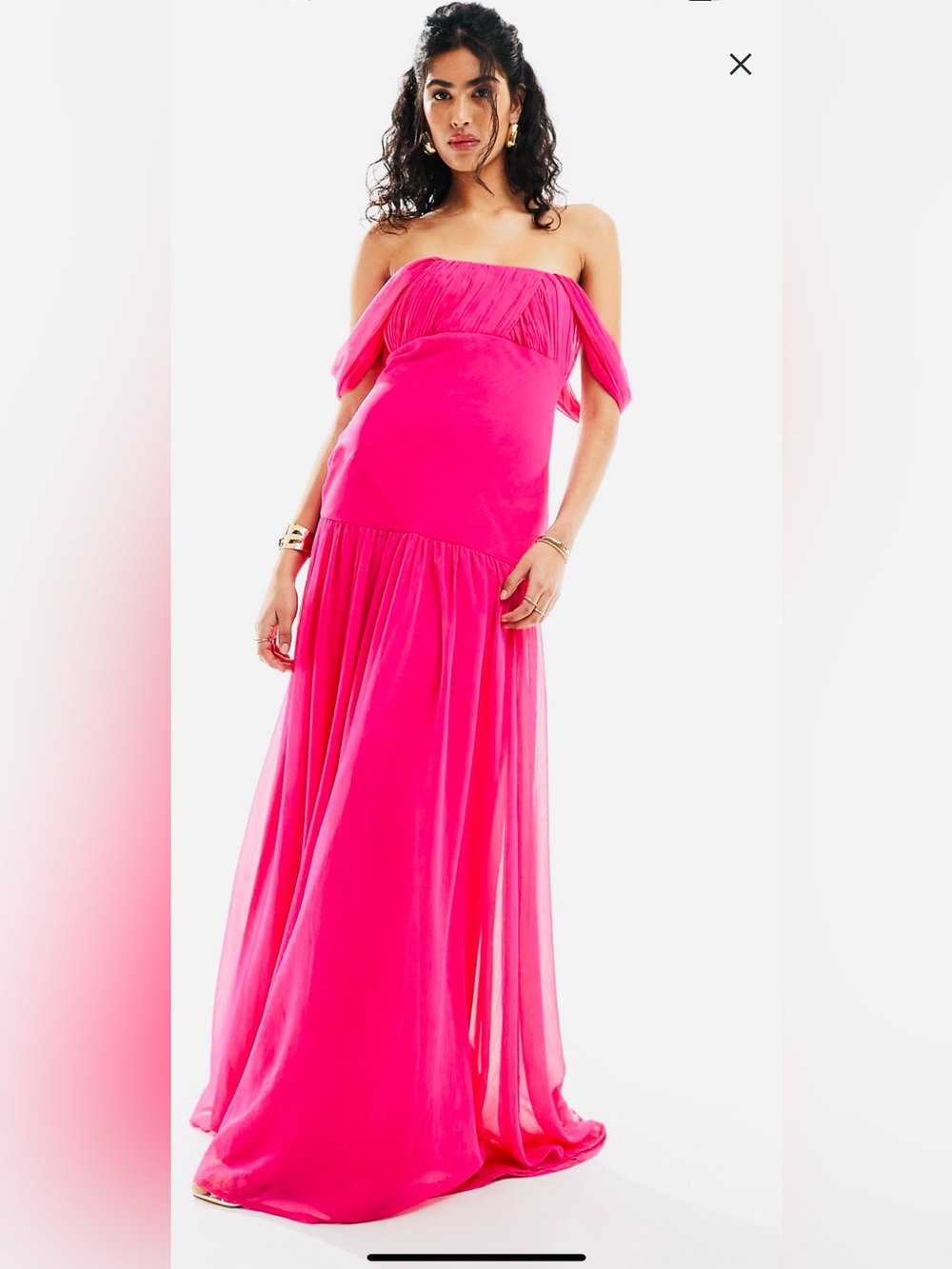 ASOS Off-Shoulder Fuchsia Maxi Dress